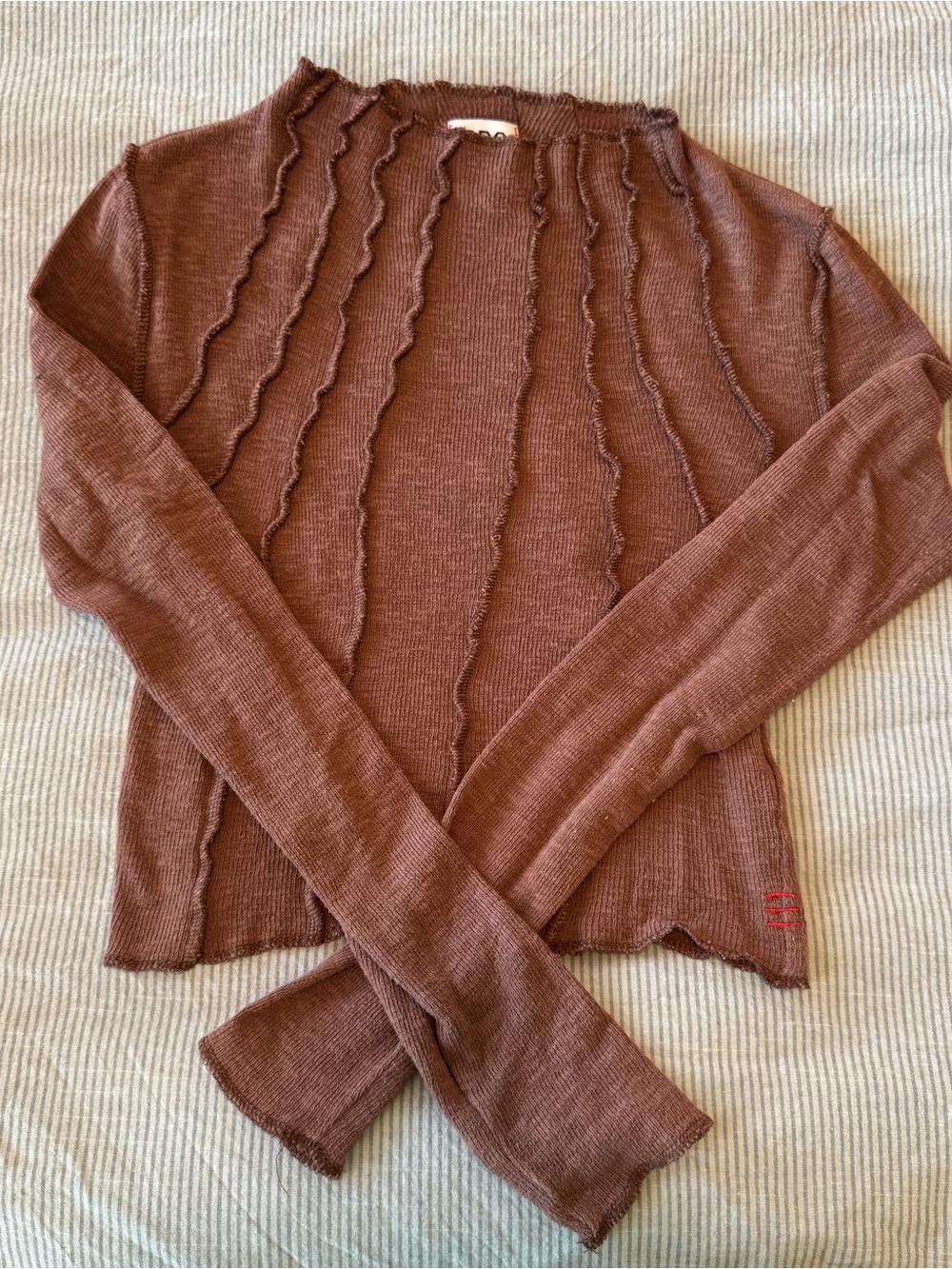 BDG Brown Ruffle-Trim Long Sleeve